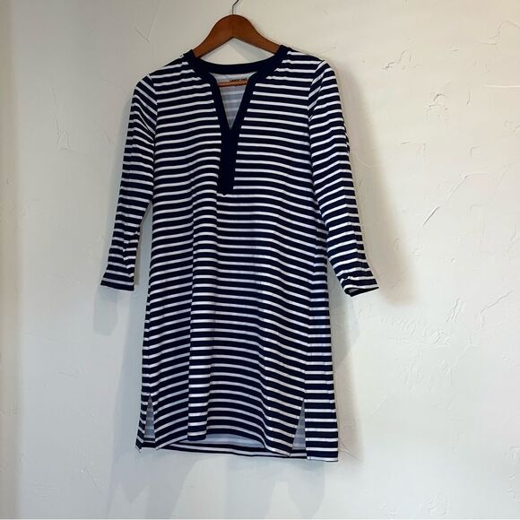 Lands' End Women's Navy Blue Striped Long Sleeve Dress - Picture 2 of 6